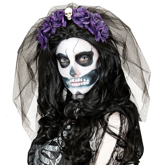 Halloween Haarband Zwart Paars Sluier van Widmann koop je bij Partywinkel