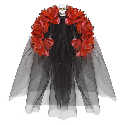 Halloween Haarband Zwart Rood Sluier van Widmann koop je bij Partywinkel