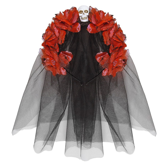 Halloween Haarband Zwart Rood Sluier van Widmann koop je bij Partywinkel