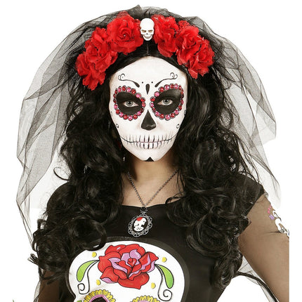 Halloween Haarband Zwart Rood Sluier van Widmann koop je bij Partywinkel