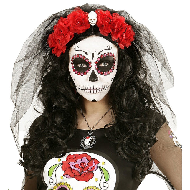 Halloween Haarband Zwart Rood Sluier van Widmann koop je bij Partywinkel