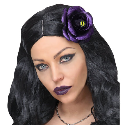 Halloween Haarclip Paars Roos Met Kattenoog van Widmann koop je bij Partywinkel