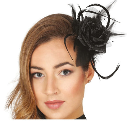 Halloween Haarclip Zwarte Bloem van Fiestas Guirca koop je bij Partywinkel