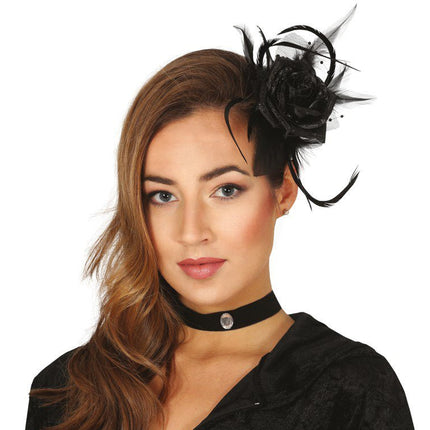 Halloween Haarclip Zwarte Bloem van Fiestas Guirca koop je bij Partywinkel