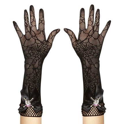 Halloween Handschoenen Spinnenweb En Schedel van Widmann koop je bij Partywinkel