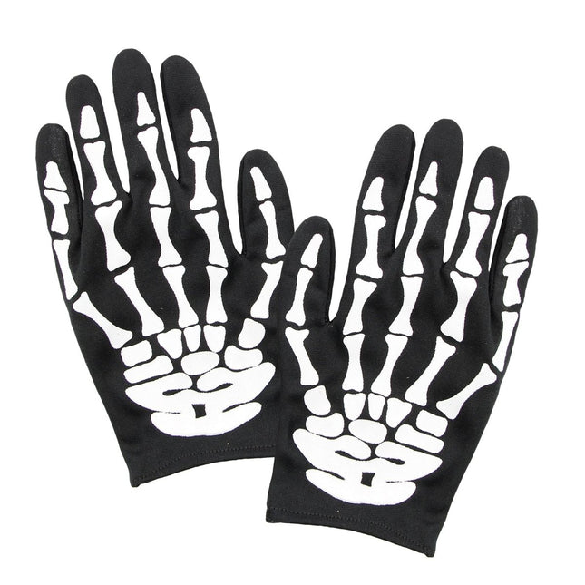 Halloween Handschoenen Wit Zwart Skelet van Widmann koop je bij Partywinkel