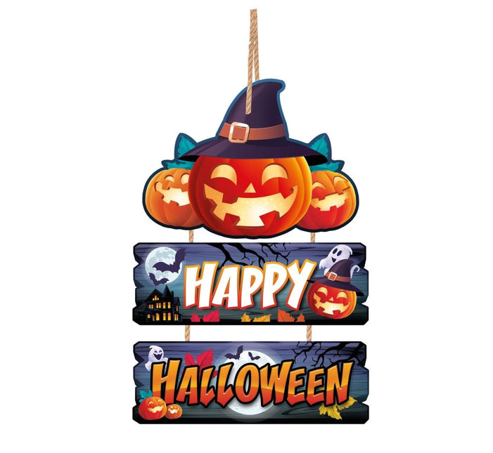 Halloween Deurbord Happy Halloween 32cm 3 delig van Fiestas Guirca koop je bij Partywinkel