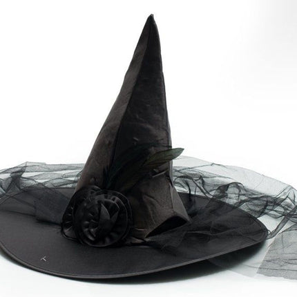 Halloween Heksenhoed Zwart Bloem van Partychimp koop je bij Partywinkel
