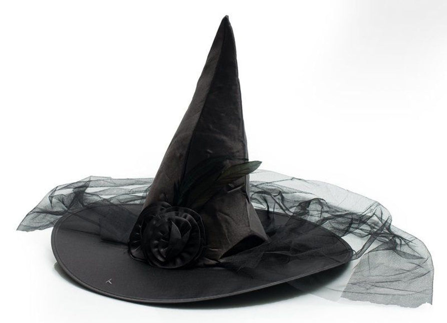 Halloween Heksenhoed Zwart Bloem van Partychimp koop je bij Partywinkel