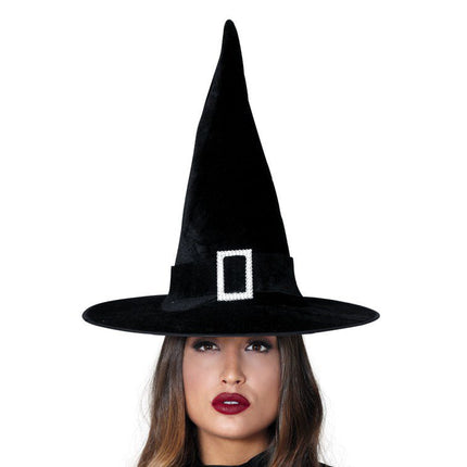 Halloween Heksenhoed Zwart Fluweel van Fiestas Guirca koop je bij Partywinkel