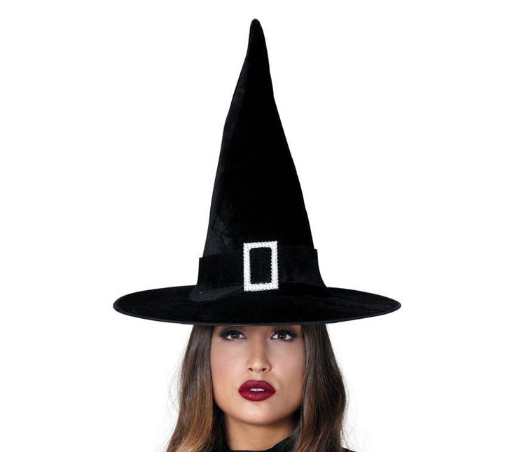 Halloween Heksenhoed Zwart Fluweel van Fiestas Guirca koop je bij Partywinkel