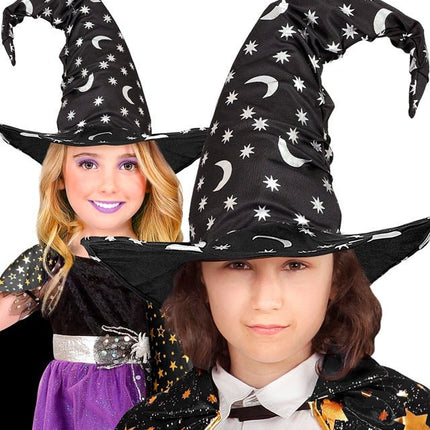 Halloween Heksenhoed Zwart Maan En Sterren van Widmann koop je bij Partywinkel