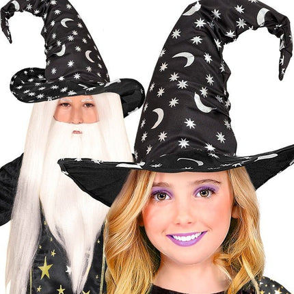 Halloween Heksenhoed Zwart Maan En Sterren van Widmann koop je bij Partywinkel