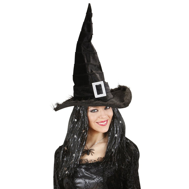 Halloween Heksenhoed Zwart Met Gesp van Widmann koop je bij Partywinkel