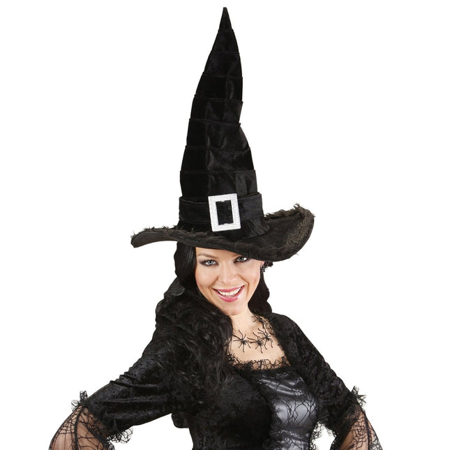 Halloween Heksenhoed Zwart Met Gesp van Widmann koop je bij Partywinkel
