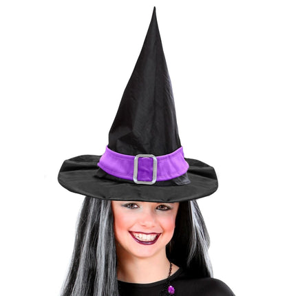 Halloween Heksenhoed Zwart Paars Met Riem van Widmann koop je bij Partywinkel
