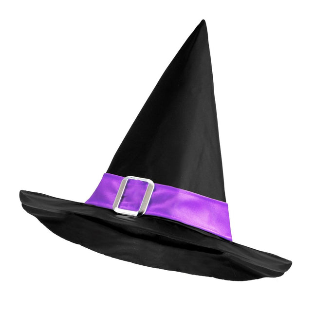 Halloween Heksenhoed Zwart Paars Met Riem van Widmann koop je bij Partywinkel