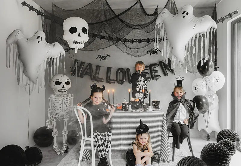 Halloween Helium Ballon Wit Zwart Doodshoofd Leeg 41cm van Partydeco koop je bij Partywinkel