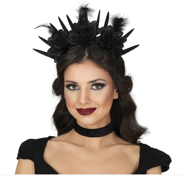Halloween Hoofdband Zwart Bloemen van Fiestas Guirca koop je bij Partywinkel