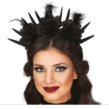 Halloween Hoofdband Zwart Bloemen van Fiestas Guirca koop je bij Partywinkel