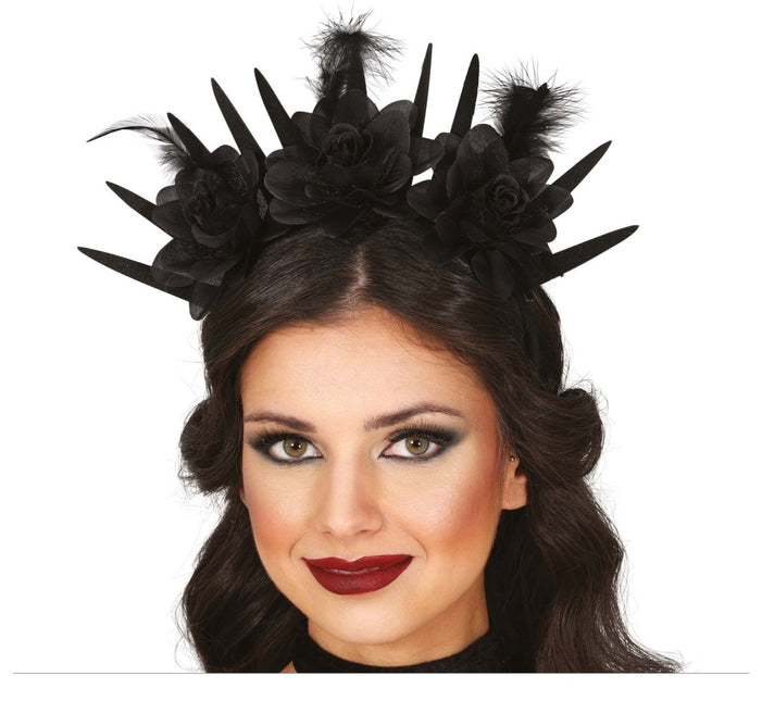 Halloween Hoofdband Zwart Bloemen van Fiestas Guirca koop je bij Partywinkel
