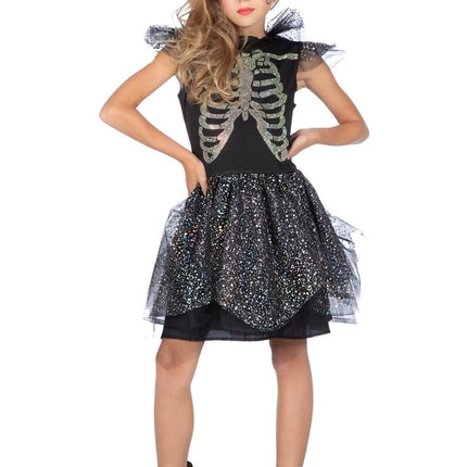 Halloween Jurk Meisje Skelet Met Steentjes van Wilbers & Wilbers koop je bij Partywinkel