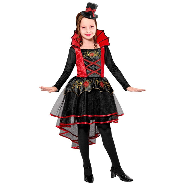 Halloween Jurk Rood Zwart Meisje Vampier van Widmann koop je bij Partywinkel