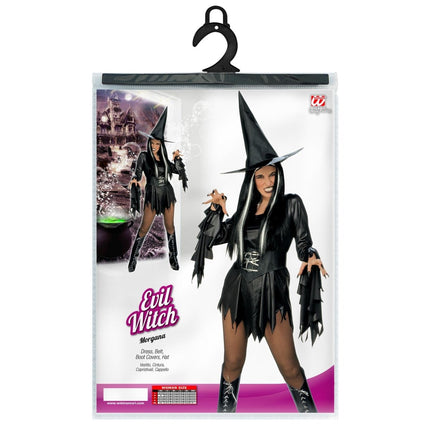 Halloween Jurk Zwart Dames Heks 4 delig van Widmann koop je bij Partywinkel