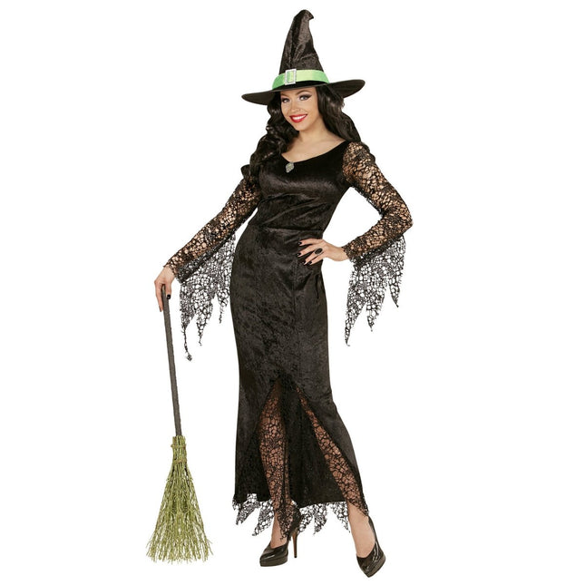 Halloween Jurk Zwart Dames Heks Kant van Widmann koop je bij Partywinkel