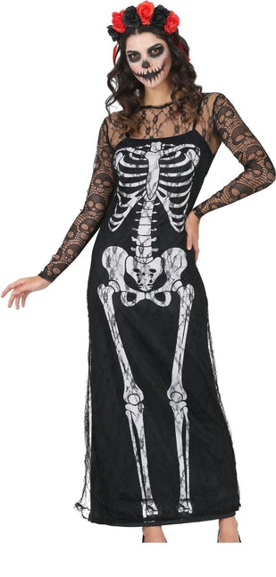 Halloween Jurk Zwart Dames Skelet van Fiestas Guirca koop je bij Partywinkel