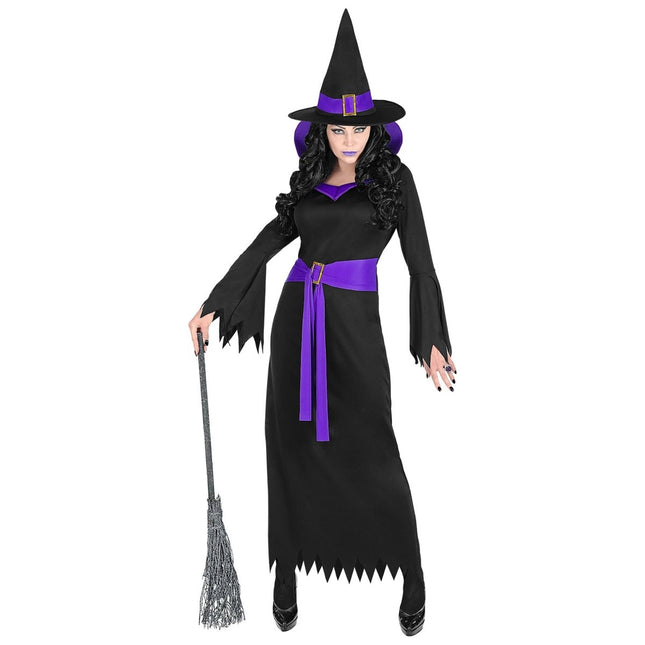 Halloween Jurk Zwart Paars Dames Heks van Widmann koop je bij Partywinkel