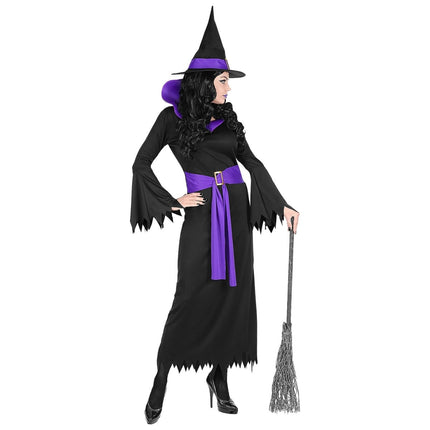 Halloween Jurk Zwart Paars Dames Heks van Widmann koop je bij Partywinkel