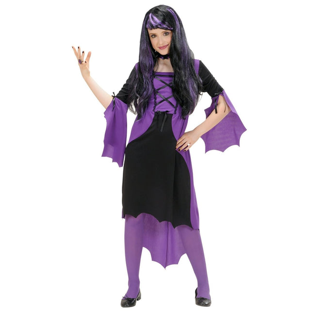 Halloween Jurk Zwart Paars Meisje Heks van Widmann koop je bij Partywinkel