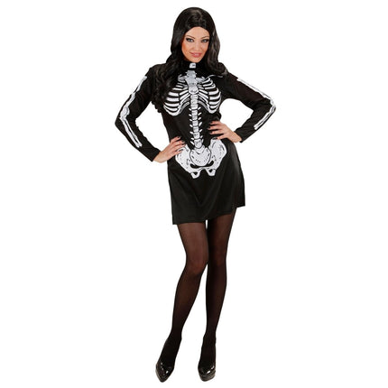 Halloween Jurk Zwart Wit Dames Skelet van Widmann koop je bij Partywinkel