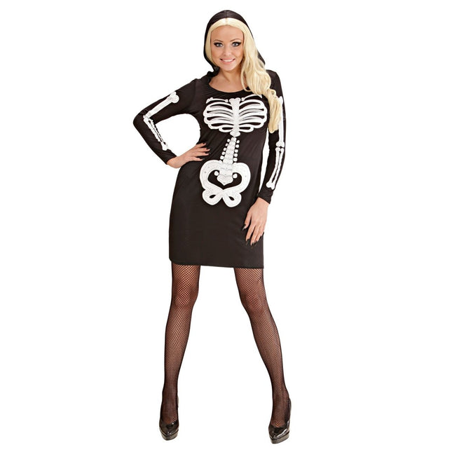 Halloween Jurk Zwart Wit Skelet van Widmann koop je bij Partywinkel