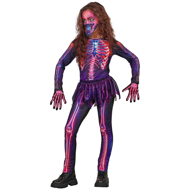 Halloween Kostuum Paars Kind Neon Skelet van Widmann koop je bij Partywinkel