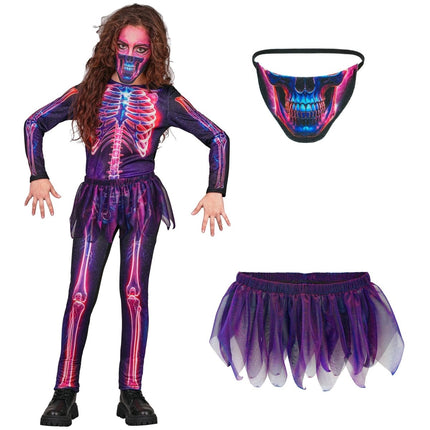 Halloween Kostuum Paars Kind Neon Skelet van Widmann koop je bij Partywinkel