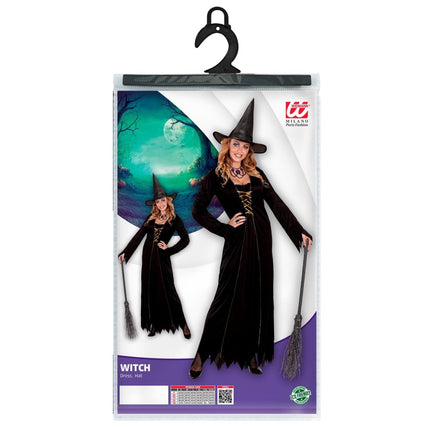 Halloween Kostuum Zwart Goud Dames Heks 2 delig van Widmann koop je bij Partywinkel