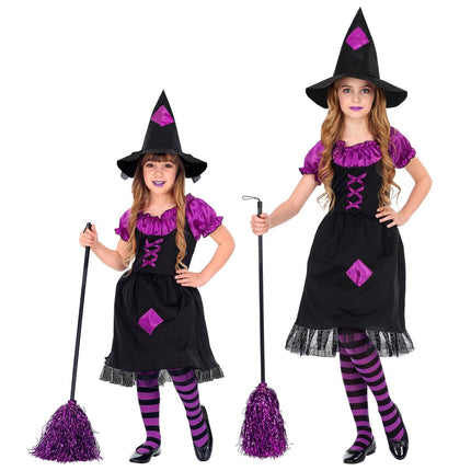 Halloween Kostuum Zwart Paars Meisje Heks van Widmann koop je bij Partywinkel