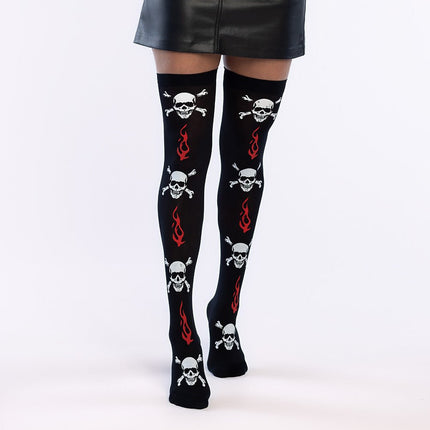 Halloween Kousen Zwart Wit Doodshoofd van Boland koop je bij Partywinkel