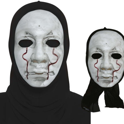 Halloween Masker Zwart Wit Killer Met Capuchon van Fiestas Guirca koop je bij Partywinkel