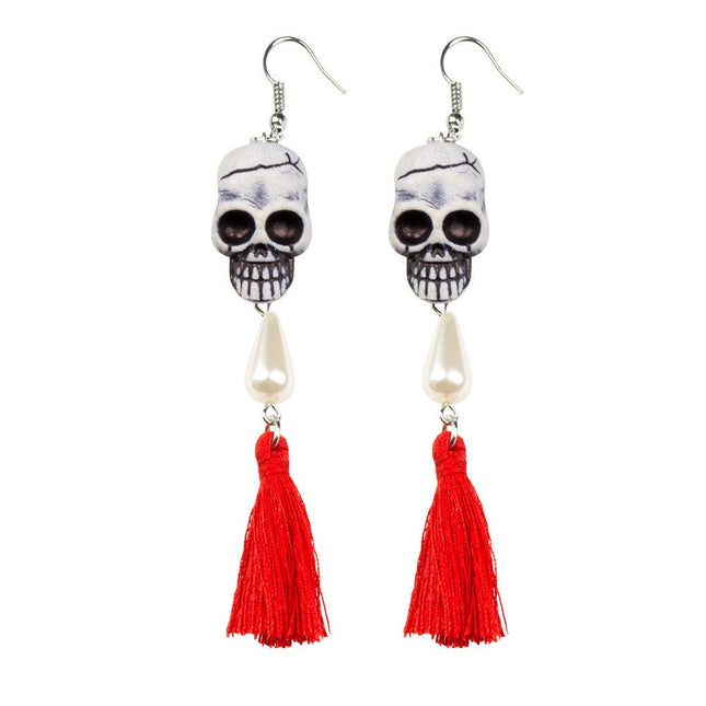 Halloween Oorbellen Doodshoofd 12cm van Boland koop je bij Partywinkel