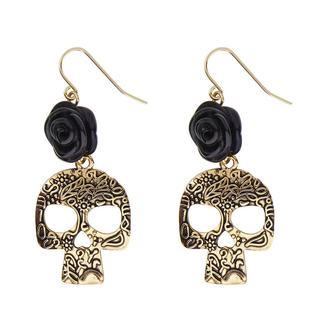 Halloween Oorbellen Goud Zwart Schedel van Widmann koop je bij Partywinkel
