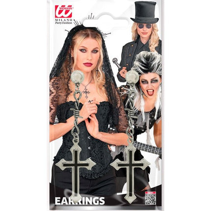 Halloween Oorbellen Zwart Kruis van Widmann koop je bij Partywinkel