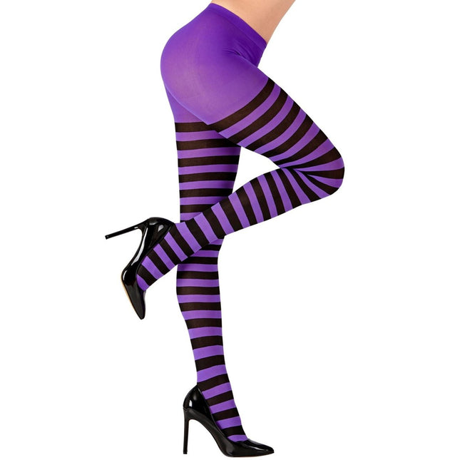 Halloween Panty Zwart Paars Gestreept van Widmann koop je bij Partywinkel