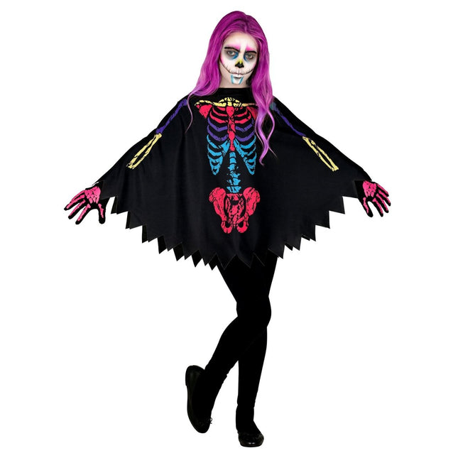 Halloween Poncho Gekleurd Kind Skelet van Widmann koop je bij Partywinkel