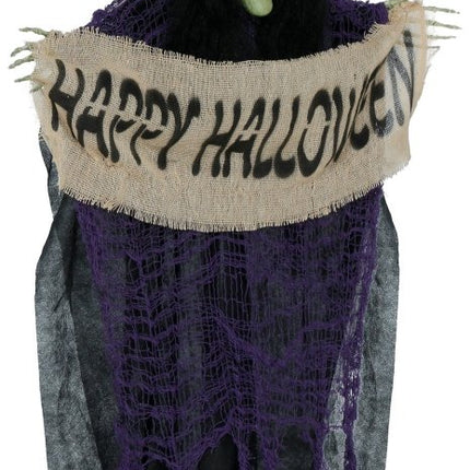 Halloween Pop Hangende Heks Met Bordje 1,10m van Fiestas Guirca koop je bij Partywinkel