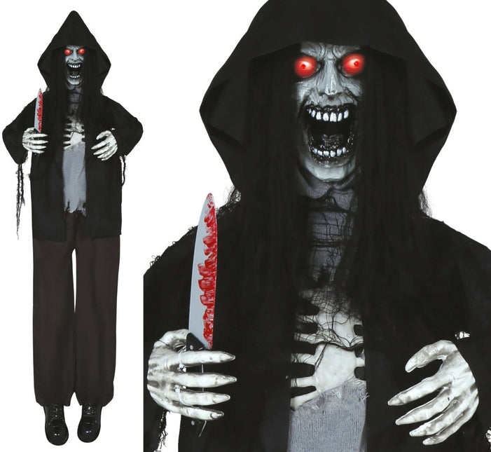Halloween Pop Skelet Met Licht, Geluid En Beweging Zwart 1,8m van Fiestas Guirca koop je bij Partywinkel