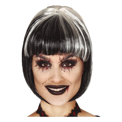 Halloween Pruik Bob Zwart Wit van Fiestas Guirca koop je bij Partywinkel