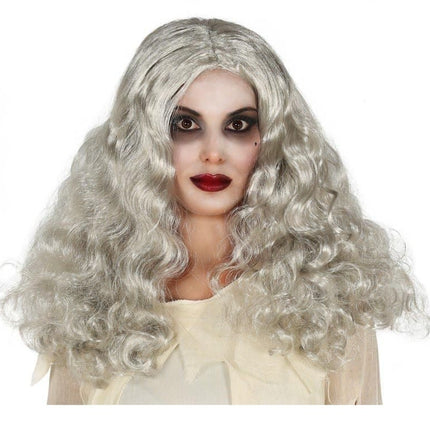 Halloween Pruik Krullen Grijs van Fiestas Guirca koop je bij Partywinkel